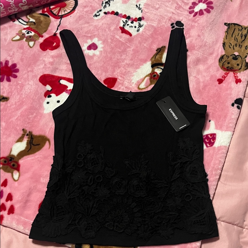 Express Elegant Black Floral Tank Top nwt